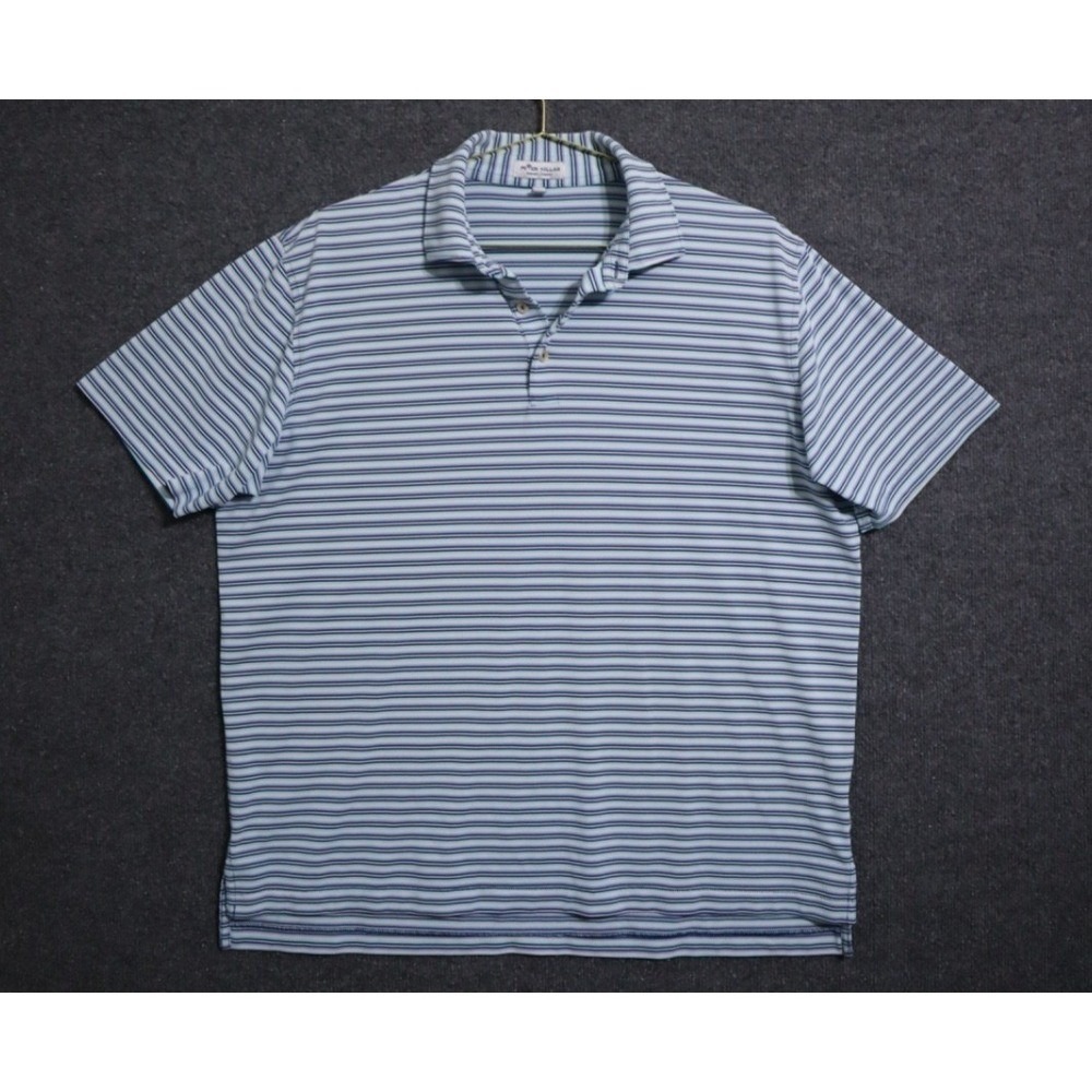 Peter Millar Shirt Men Large White Stripe Summer Comfort Polo‎ Golf Athleisure